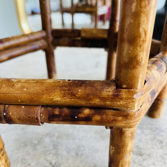 Vintage Hexagon Eclectic Burnt Tortoiseshell Bamboo Plant Stand / Side Table - Picture 4 of 8